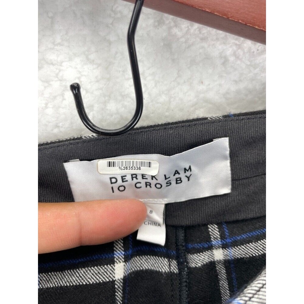 Derek Lam 10 Crosby Plaid Flare‎ Pants Women’s Size 8 Blue Black White Dressy - Picture 6 of 8